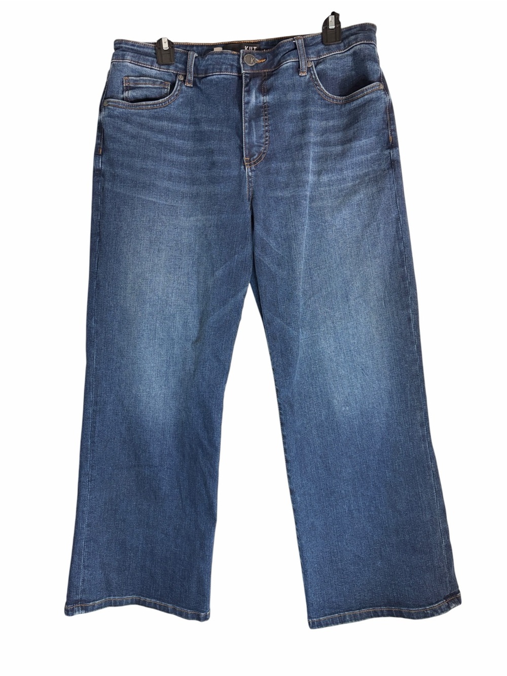 KUT Charlotte Fab Ab Coulotte Wide-Leg Crop Jeans in Mid Wash Blue 12 - Picture 3 of 7